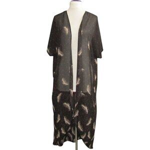 Torrid Black Feather Sheer Open Duster Jacket Womens Size 1X 2X Short Sleeve